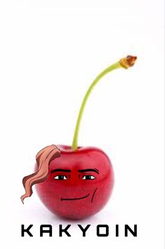 a red apple with a face drawn on it and the words kakyoin above it