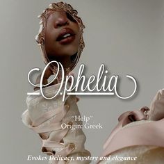 an advertisement for ophelia featuring a woman looking into a mirror