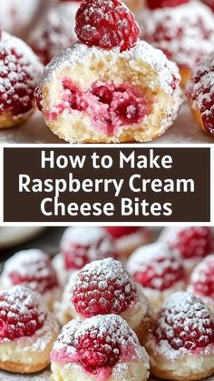 raspberry cream cheese bites are stacked on top of each other with the words, how to make raspberry cream cheese bites