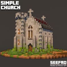 an image of a simple church made out of lego blocks and grass with the words, simple church on it