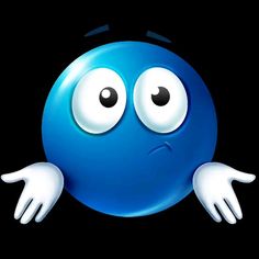 a blue ball with eyes and hands on it