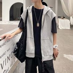 With Hat Vests Man Loose Trendy Waistcoats Students Zipper Solid Pockets Casual All-match Simple Sleeveless Jackets Korean Style voguable Couples Streetwear, Winter Sweaters Oversized, Mens Winter Sweaters, Male Sweaters, Navy Blue Print, Sleeveless Jacket, Mini Dresses Summer, Mens Vest, Winter Sweaters