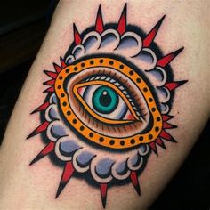 an all seeing eye tattoo on the leg