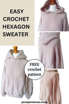 the easy crochet hexagon sweater pattern is shown