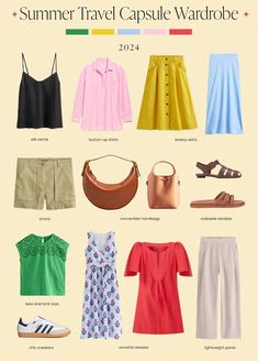 The Ultimate Summer Travel Capsule Wardrobe Summer Vacation Capsule, Travel Jacket Women, Summer Travel Capsule Wardrobe, Summer Travel Capsule, Travel Capsule Wardrobe Summer, Vacation Capsule, Travel Jacket, Travel Capsule, Chic Sneakers