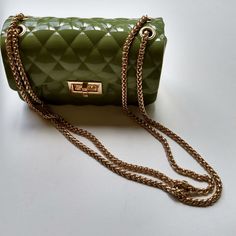 Assortment Of New Handbags In Leather, Clear Rubber, Patent Leather With Gold Chain Strap Luxury Green Bag With Chain Detail, Luxury Green Bag With Chain, Luxury Green Chain Bag, New Handbags, Michael Kors Jet Set, Chain Strap, Gold Chain, Gold Chains, Limited Time