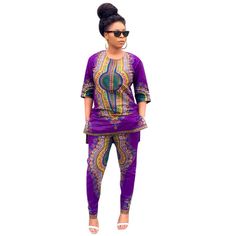 Style -ethnic pattern print style pants suit Top style- T-shirt pants style- straight pants Fabric name- Milk silk Main fabric component- Polyester (polyester) Content of main fabric- component 51%-70% Color- Picture Color Size S,M,L,XL African Pants Suit, Dashiki Outfit, Dashiki Fashion, Half Sleeve Jumpsuit, Traditional African Clothing, African Dashiki, Womens Dress Suits