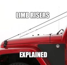 an image of a red truck with the words limb risers on it's side