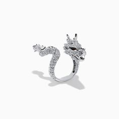 Effy Safari 14K White Gold Espresso and White Diamond Dragon Ring