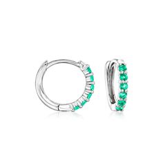 Gabriel Designs .18ct t. w. Emerald Huggie Hoop Earrings. 3/8". From Gabriel Designs, these petite huggie hoop earrings emit the perfect pop of verdant color from .18 ct. t. w. round emeralds in polished 14kt white gold. Hanging length is 3/8". Hinged post, Gabriel Designs emerald huggie hoop earrings. Emerald birthstones are the perfect gift for May birthdays. May Birthdays, Emerald Birthstone, Earrings Emerald, May Birthday, Fine Jewelery, Earrings 3, Huggie Hoop Earrings, Emerald, Jewelry Earrings