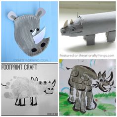 paper mache animals and rhinoceros are featured in this collage