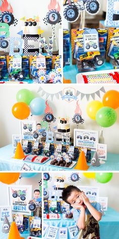 a birthday party with cars and balloons