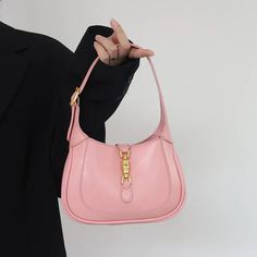 Pink Classic Curved Leather Handbag with Signature Buckle Closure Leather Clutch Purse, Everyday Purse, Small Shoulder Bags, Trendy Shoulder Bag, Vintage Handbag, Women Crossbody Bag, Trendy Handbags, Classic Handbags, Handbag Leather