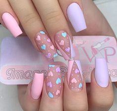 Valentine Nails, Colorful Nails, Nail Swag, Acrylic Nails Coffin Short, Kawaii Nails, Short Acrylic Nails Designs