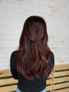 Balayage Hair Mahogany, Auburn Babylights Dark Hair, Dark Hair With Auburn Undertones, Brown Hair Mahogany Highlights, Brown Hair Ideas For Fall Brunettes, Brown Red Hair Color Balayage, Magohany Hair Color, Hair Color Dimension Brunettes, Dark Brunette Auburn Hair