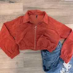 Cropped Curdoroy Jacket Is In Great Condition And Never Worn. Red Corduroy Winter Outerwear, Winter Red Outerwear With Corduroy Collar, Bomber Jackets, Cropped Jacket, Crop Jacket, Orange Red, Burnt Orange, Color Orange, Bomber Jacket