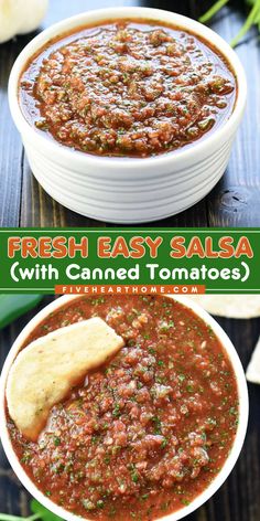 One of the best game day appetizers ever! Your tailgating party ideas won't be complete without this fresh salsa recipe that's rich in flavor. This easy salsa with canned tomatoes also comes together in the blender or food processor! Tailgating Party Ideas, Canned Tomato Salsa, Appetizer For Party, Salsa Recipe With Fresh Tomatoes, Fresh Salsa Recipe Homemade, Salsa With Canned Tomatoes, Canned Salsa Recipes, Fresh Salsa Recipe, Restaurant Style Salsa