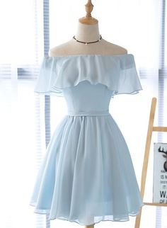 Simple Pretty Chiffon Knee Length Bridesmaid Dress, Charming Off Shoulder Style Short Party Dress,SF0124 on Storenvy Simple Short Bridesmaid Dresses, डिजाइनर कपड़े, Simple Homecoming Dresses, Blue Party Dress, Cute Prom Dresses, Off Shoulder Fashion, Short Homecoming Dress, Short Prom Dress, Short Bridesmaid Dresses