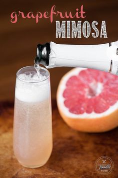 Grapefruit Mimosa - A little different than just combining champagne and grapefruit juice and the result is a sweet and flavorful pink cocktail. Grapefruit Mimosa, Make Simple Syrup, Pink Cocktail, Grapefruit Juice, Party Drinks, Simple Syrup, Non Alcoholic, Cocktail Drinks, Mimosa