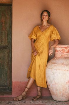 DAYDREAM Midi Dress - marigold cotton blend Marigold Dress Outfit, Marigold Dress, Danang, Cotton Blends Dress, Warm Red, Statement Dress, Summer Styles, Feminine Silhouette, 80 Dress