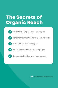 the secrets of organic reach info sheet for social media engagement and content strategy, which includes keywords