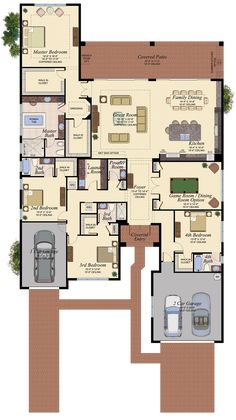 the floor plan for a home with two car garages and an attached living area