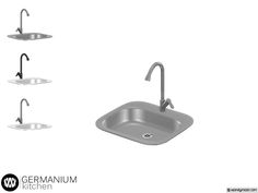 an image of a kitchen sink with three faucets on the side and two sinks below