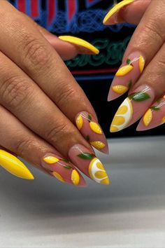 Brighten up your summer with lemon nails by @carries_nails18, adding a zesty and refreshing touch to your manicure that perfectly complements the sunny season. Explore the top 25 summer nail design ideas at Nailustrous and level up your nail game now! more in the telegram Pastel Nail Colors, Peach Nail Art, Summer Nail Design Ideas, Fruit Nail Designs, Food Nails, Fruit Nail Art, Summer Nail Designs, Rose Nail Art