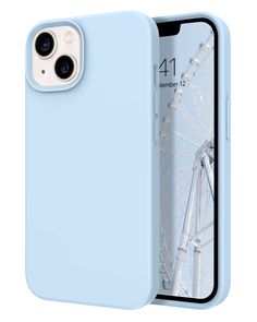 an iphone case with a blue cover and ferris wheel in the background