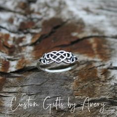 Crafted from solid .925 nickel-free sterling silver, this ring is simple & elegant - Celtic knots are have no start or finish. They are said to represent eternity, be it in loyalty, faith, friendship or love. Only one thread is used in each design which symbolizes how life and eternity are interconnected.  Band Width: 5.6mm This rings ready for gifting in a box with sterling silver polishing cloth.  While I do my best to photograph and describe my jewelry as accurately as possible, please keep i Sterling Silver Infinity Stackable Promise Rings, Sterling Silver Infinity Promise Ring, Personalized Sterling Silver Infinity Ring, Personalized Infinity Sterling Silver Ring, Sterling Silver Infinity Heart Promise Ring, Sterling Silver Infinity Stackable Rings For Promise, Sterling Silver Infinity Stackable Rings For Promise Occasions, Sterling Silver Infinity Stackable Rings As Gift, Gift Sterling Silver Infinity Stackable Rings