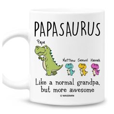 PRICES MAY VARY. ❤️ Surprise your grandfather with this special and funny papasaurus mug. Show your love, gratitude and support with this worlds best grandpa gift. No matter what day it is, we're sure he'll love whatever abuela gift you give him. ❤️ This totally makes a wow worthy gift on Christmas day, Thanksgiving day, Birthday, Father's day, Valentines day, retirement, holiday, any gift-giving party or just a wonderful way of saying thank you. This papa dinosaur coffee mug makes the perfect c Best Grandpa, Customised Mugs, Personalized Coffee Mugs, Worlds Best, Dad Mug, Grandpa Gifts, Funny Coffee Mugs, 4 Kids, Coffee Humor