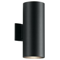 a black outdoor wall light on a white background, with the lights turned on and off