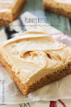 a piece of peanut butter cake with frosting on top