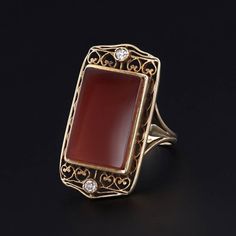 Vintage Red Agate and Diamo... Filigree Ring Gold, Orange Agate, Swirl Ring, Deep Orange, Jewelry Post, Agate Ring, Red Agate, Gold Filigree, Filigree Ring