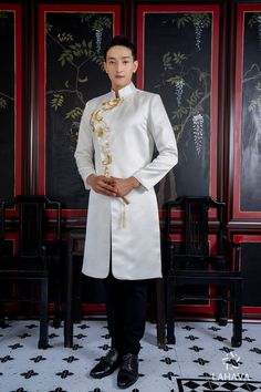 Brand new and high-quality Vietnamese traditional Ao Dai This set includes the Ao Dai and shipping with no pants for men Fitted Ceremonial Kurta With Stand Collar, Elegant Long Sleeve Ceremonial Ao Dai, Elegant Long Sleeve Ao Dai For Ceremonial Occasions, Fitted Sherwani With Stand Collar For Festivals, Fitted Stand Collar Sherwani For Festivals, Elegant Long Sleeve Ao Dai For Ceremonies, Traditional White Ao Dai For Formal Occasions, Elegant Kurta With Stand Collar For Festivals, Traditional Formal Ao Dai For Festive Occasions