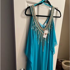 Cache Dress Nwt.. Sfh Blue Embellished V-neck Mini Dress, Blue Embellished Midi Dress For Summer, Blue Embellished Maxi Dress For Summer, Blue Embellished Midi Dress For Cocktail, Blue Embellished Midi Cocktail Dress, Brown Sequin Dresses, Beaded Dress Short, Black Beaded Dress, Cache Dress