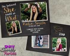 two graduation announcement cards with photos on them