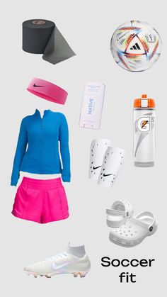 various sports items are arranged in the shape of a woman's head and foot