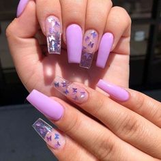 Trends Nails, French Pedicure, Clear Acrylic Nails, Purple Acrylic Nails, January Nails, Nails Trends