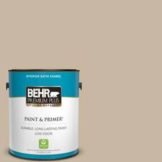 the behr premium plus interior satin enamel paint is light blue and has a white base