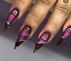 3d Gel Nails, Nails 3d Gel, Snake Nails, Eyes Nails, Purple Snake, Nails 3d, Mirror Nails