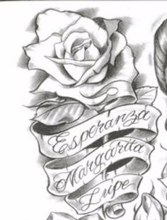 a rose and ribbon tattoo design with the words esperosa y'masqueria on it