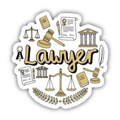 a sticker with the words, law and justice on it