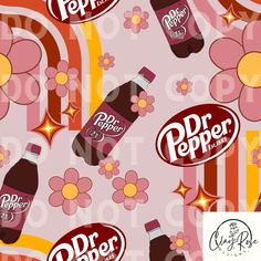 a pattern with dr pepper and flowers on it