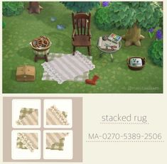 an image of a set of furniture in the garden with text that reads stacked rugs, ma - 707 - 3818 - 2506