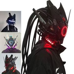 ad eBay - Cyberpunk Mask Helmet W/ Round Lights Wings Braids Triangle Lights LED Glowing - Buy Now, click the link (eBay) Techwear Mask, Red Dreadlocks, Futuristic Mask, Futuristic Accessories, Cyberpunk Mask, Cyberpunk Helmet, Music Festival Accessories, Soldier Helmet, Cosplay Helmet