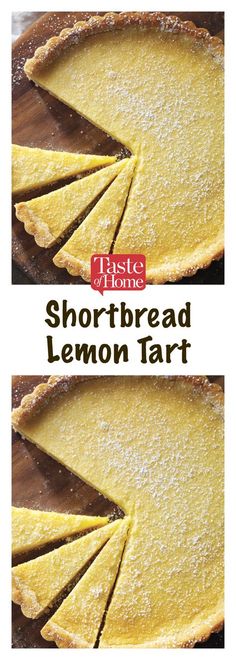 shortbread lemon tart is cut into slices