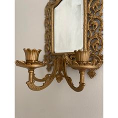 Victorian mirrored candle sconce Gilt bronze reticulated frame, northwind face on crest, 3 arm candle holders, beveled glass mirror less Candle Wall, Candle Mirror, Bronze Mirror, Candle Wall Sconces, Wall Candles, Beveled Glass, Rococo, Candle Sconces, Glass Mirror