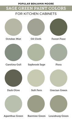 sage green paint colors for the kitchen cabinets and floors, with text that reads sage green paint