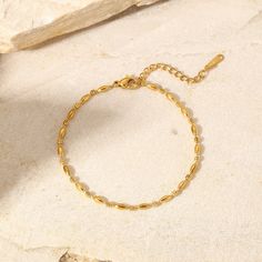 Minimal Oval Beaded Chain Bracelet - Waterproof and Tarnish-resistance Recycled Sterling Silver, Bracelet Gold